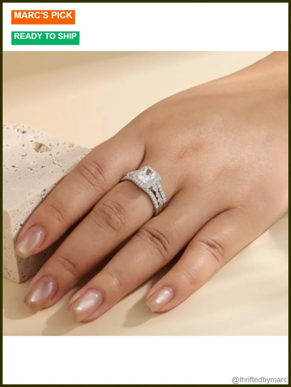 Sterling Silver Moissanite Bridal Set Radiant Cut Wedding Rings